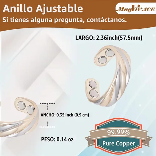 Vista 2 de MagVIVACE Anillo de cobre puro para mujeres, anillos magnéticos con imán de 3500 Gauss