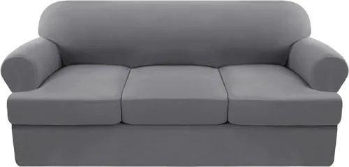 Vista 14 de Funda elástica para sofá con cojín en forma de T, 4 piezas, para sofá con cojín en T, funda de sofá suave, protector de muebles lavable con 3 fundas