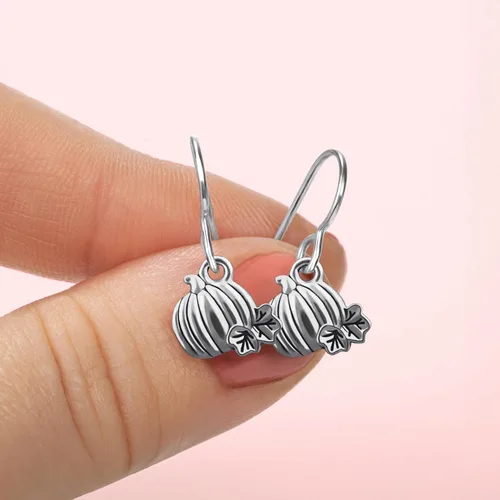 Vista 3 de Halloween Dangle Earrings Seasonal Festive Holiday Earrings Sterling Silver Fall Autumn Drop Earrings Multiple Designs Available (Pumpkin)