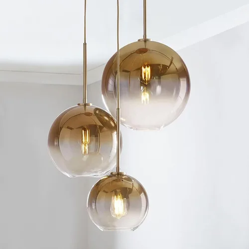 Vista 10 de Lámpara colgante de cristal con 3 cabezales, color dorado champán