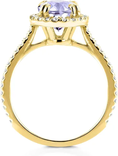 Vista 3 de Kobelli Anillo de oro amarillo de 14 quilates con amatista y diamante de corte ovalado, oro amarillo de 14 quilates