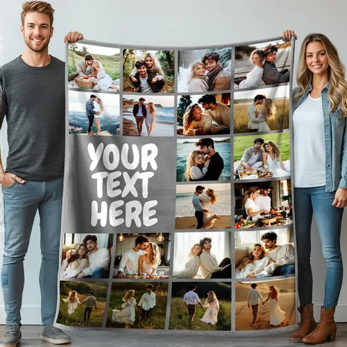 Vista 8 de Mantas personalizadas con 1 foto y texto impreso en Estados Unidos Manta personalizada con imagen de 30 x 40 pulgadas Mantas personalizadas