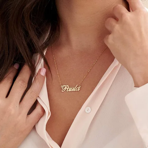 Vista 4 de MyNameNecklace - Collar personalizado con nombre grabado, diseño de metales preciosos, plata esterlina 925 y chapado en oro