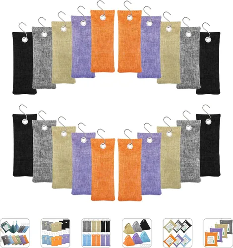 Vista 8 de Bolsas purificadoras de aire de carbón, paquete de 12 bolsas de carbón de bambú de 3.53 onzas, absorbentes de olores, para ambientadores de 4