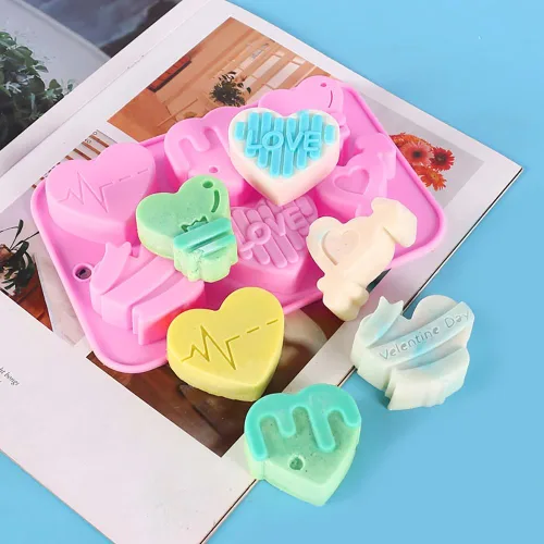 Vista 9 de Moldes de silicona de plástico para el día de San Valentín, moldes de silicona para dulces de corazones rosados, moldes de jabón, moldes de galletas