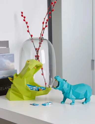 Vista 4 de HAUCOZE Estatua de hipopótamo, escultura de animal, figura moderna para decoración del hogar, decoración del hogar, arte de mesa, regalo para Azul