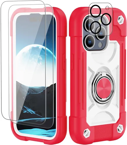 Vista 85 de Funda para iPhone 11 de 6.1 pulgadas con soporte de anillo, con 2 protectores de pantalla de vidrio, resistente a los golpes, resistente a
