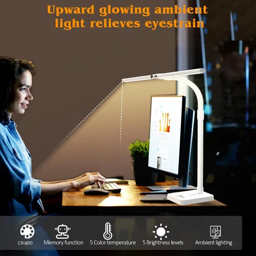 Vista 7 de AKRRYR Lámpara de escritorio LED para el hogar y la oficina, lámpara de 24 W brillante y para el cuidado de los ojos con base, luz de trabajo