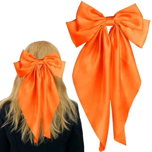 Vista 3 de Pufandor - Lazo para el cabello de satén sedoso para mujeres, lazos rojos para niñas, pasadores de lazo, cola larga con clips, lazos grandes