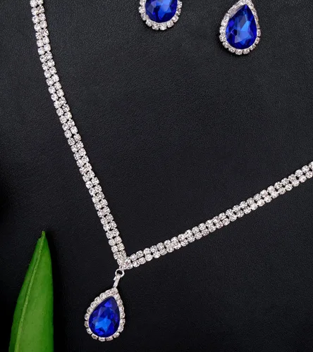 Vista 7 de Elegante collar de cristal plateado para boda, aretes, pulsera, juego de joyería para mujeres, novias, damas de honor, fiesta de graduación