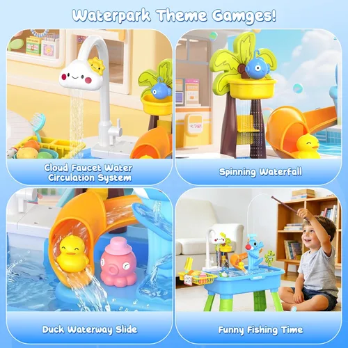 Vista 7 de Mesa de agua mejorada 2026 para niños de 1 a 3 años, juguetes al aire libre para niños de 4 a 8 años con bomba, juguetes de piscina para actividades