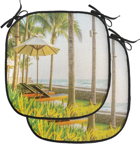 Vista 144 de Lunarable Cojín para silla costera, diván del desierto, descanso solitario, vacaciones, tropical, resort playa, ocio, asiento acolchado para cocina