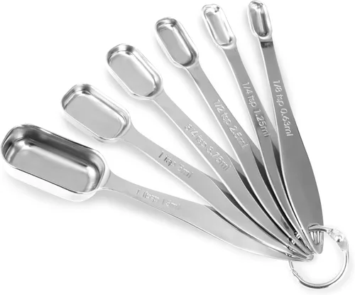 Vista 10 de Juego de 6 cucharas medidoras de acero inoxidable 18/8 precisas, resistente con buen mango, con conector de anillo, color gris oscuro