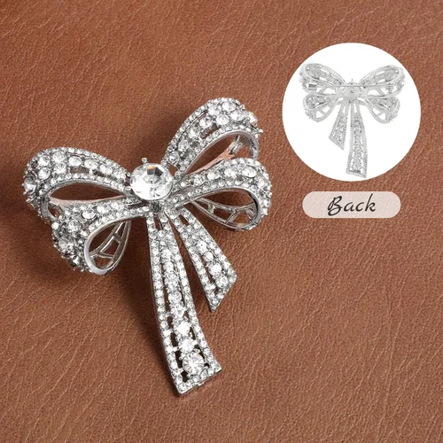 Vista 4 de Elegante broche de lazo de diamantes de imitación para mujer, pin de solapa con lazo de cristal brillante, vintage para novia, vestido de boda