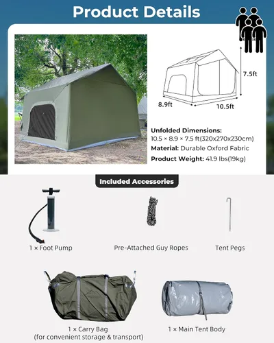 Vista 6 de Tienda de campaña inflable, diseño de lujo de Glamping con tragaluz, tela de Oxford