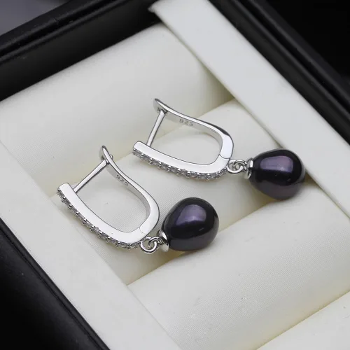 Vista 4 de Aretes colgantes de plata de ley 925 real de 8 a 0.354 in, color negro, blanco, gris, perlas cultivadas de agua dulce, joyería para mujeres y niñas