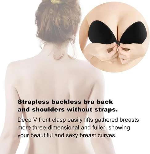 Vista 3 de Sujetadores sin tirantes para mujer, 2 pares de sujetadores invisibles adhesivos, sin espalda