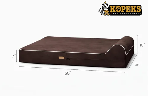 Vista 19 de KOPEKS Cama ortopédica de espuma viscoelástica para perros de 7 pulgadas de grosor, cama extragrande para perros con almohada, color marrón, 50 x 34