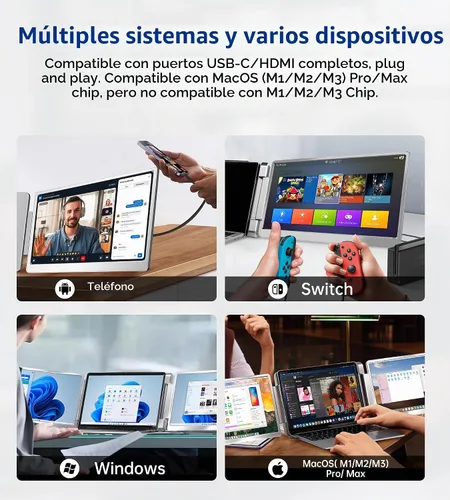 Vista 5 de Extensor de pantalla para portátil de 15,6", monitor triple, IPS 1080P