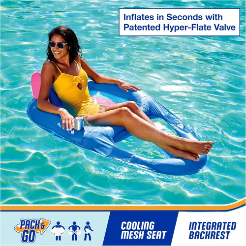 Vista 2 de SwimWays Spring Float - Tumbona reclinable prémium para piscina, flotadores inflables para adultos con inflado rápido para edades de 15 años