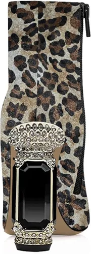 Vista 23 de FSJ Botas de tacón alto con punta puntiaguda para mujer, con tacón alto, con cremallera lateral brillante, estilo casual, para uso diario, zapatos
