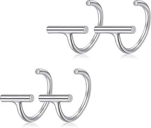 Vista 8 de CHIC & ARTSY Aretes de medio aro de plata de ley 925 para mujer, juego de aros pequeños con barra de bola, estrella, luna y perla, ligeros, ajuste