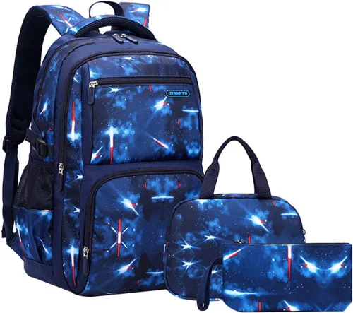 Vista 9 de Mochila JiaYou con patrón espacial de la galaxia para niños, primaria, escuela media, mochila de día para hombres, mochila para portátil