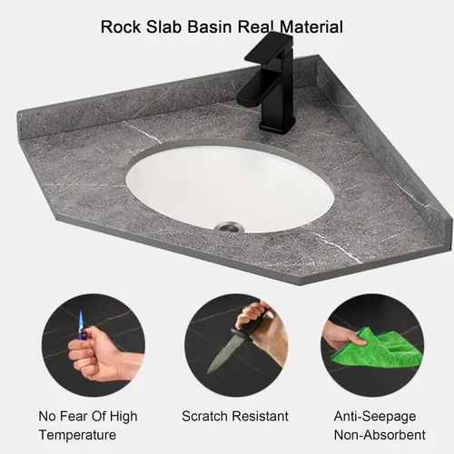 Vista 5 de Fregadero de montaje en pared, lavabo de esquina de baño, fregadero de cerámica, combo para espacio pequeño montado en la pared, diseño de juego