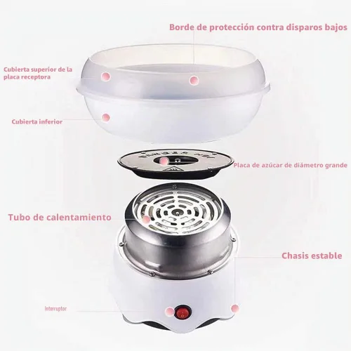 Vista 5 de Mini Máquina de Algodón de Azúcar, Incluye Cuchara de Azúcar, Palitos Máquina de Algodón de Azúcar para Fiesta de Cumpleaños, Regalos, Usos