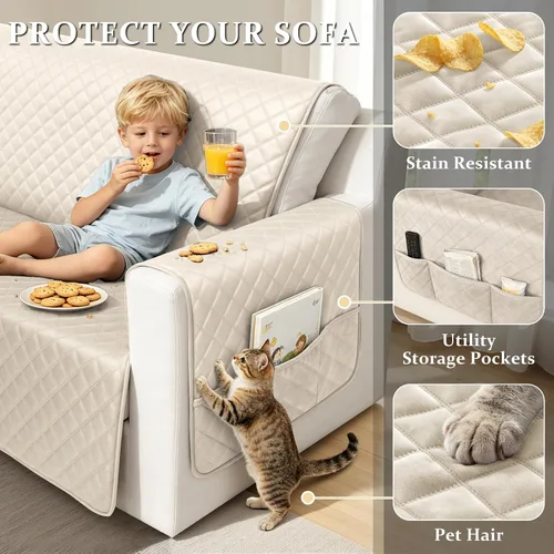 Vista 5 de HDCAXKJ Funda seccional de esquina impermeable para sofá de terciopelo en forma de L, fundas para sofá para mascotas, perros, suaves, resistentes