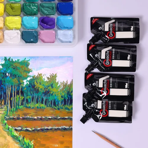 Vista 6 de Gouache - Pintura de gouache, color blanco, 3.4 fl oz, no tóxico, para lienzo y papel, pintura de acuarela opaca Gouache, suministros de arte