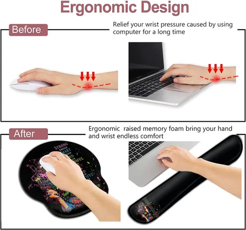 Vista 4 de Alfombrilla de mouse ergonómica con gel de soporte para muñeca, cómoda alfombrilla de mouse inalámbrica, alfombrilla de mouse para aliviar el dolor