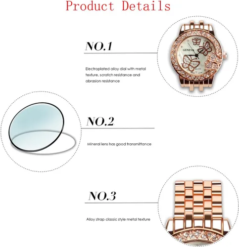 Vista 6 de Reloj de pulsera de acero para mujer, pulsera de cuarzo, grandes regalos