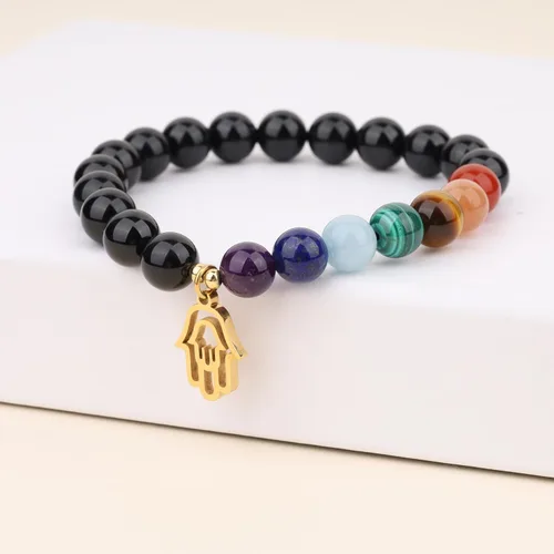 Vista 5 de COAI Pulsera de piedra de turmalina negra con 7 chakras
