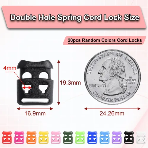 Vista 2 de CooBigo Plastic Cord Locks for Paracord Drawstring Clip, Spring Toggle Cord Stopper Sweatpant Hat Gloves Hoodie String Lock 01-20 piezas