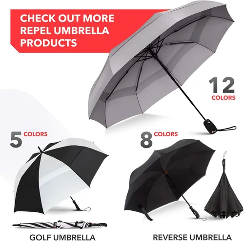 Vista 93 de REPEL Windproof Travel Umbrella - Compact & Withstands Winds up to 85MPH , Strongest Premium Auto Folding Umbrella for Rain and Sun - Durable, Light