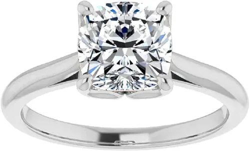 Vista 2 de Anillo de compromiso de moissanita incolora con cojín de 3 quilates anillo de novia de boda anillo de compromiso de oro blanco de 10 quilates anillo