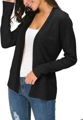 Vista 2 de Urban CoCo Chaqueta de punto de manga larga con frente abierto para mujer Negro