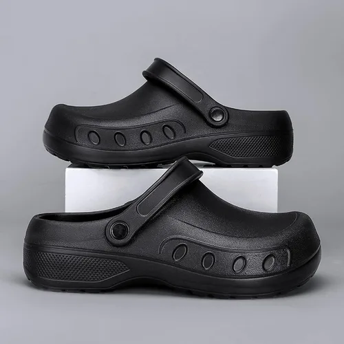 Vista 7 de Zuecos de chef para hombre, antideslizantes, con soporte para el arco, zapatos de enfermería de seguridad, zapatos de trabajo, resistentes al agua
