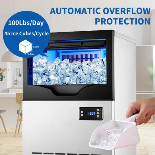 Vista 2 de Máquina comercial para hacer hielo de 100 libras/día, máquina de hielo de acero inoxidable debajo del mostrador, lista para hielo en 5-15 minutos