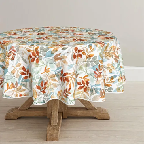 Vista 8 de Horaldaily Mantel de otoño de 52 x 70 pulgadas, diseño de hojas de acuarela naranja y azul, para decoración de fiestas, picnic, cena
