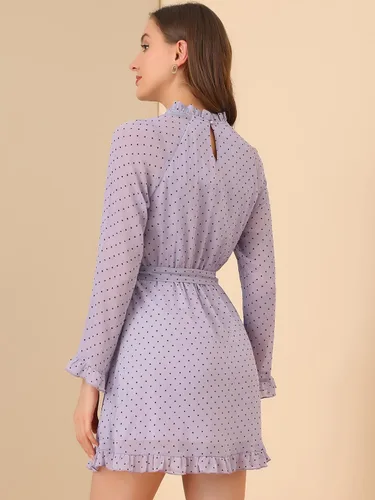 Vista 4 de Allegra K Vestido de gasa con mangas acampanadas y dobladillo con volantes para mujer