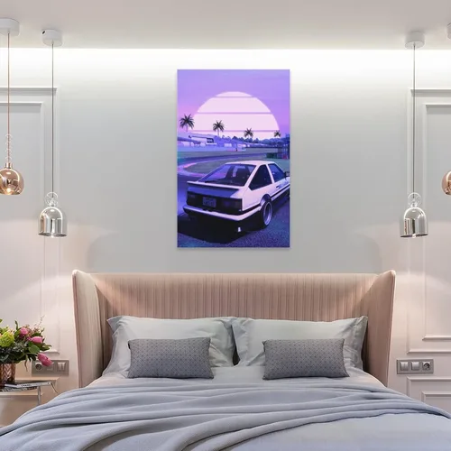 Vista 8 de ALUKAP Cuadro decorativo de la familia de autos Vaporwave Jdm Ae86 de los años 90, arte de pared, pósteres colgantes, 12 x 18 pulgadas