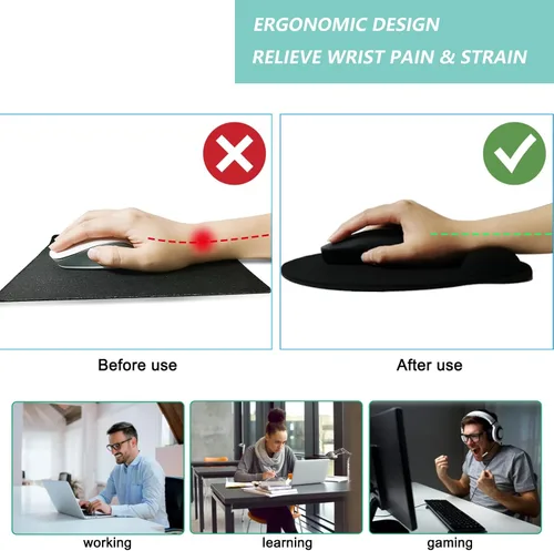 Vista 2 de Alfombrilla de mouse con soporte de muñeca, alfombrilla de mouse ergonómica con cojín de espuma viscoelástica para reposamuñecas, base de goma