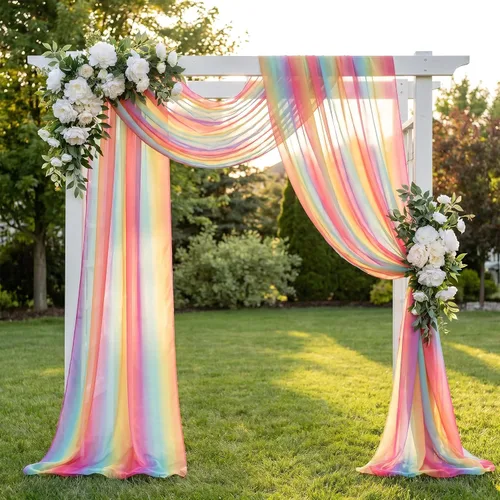 Vista 7 de Pardecor Tela de gasa para arco de boda, 2 paneles de 6 yardas, ceremonia morada al aire libre, 29 x 18 pies de largo, cortina de tul para arco