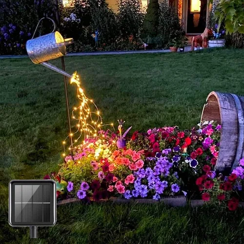 Vista 8 de Luces de cascada de hadas solares para exteriores, impermeables, 200 LED, 8 modos, luz de regadera (SIN REGADERA), luces de cadena alimentadas por