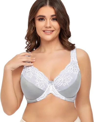 Vista 3 de Brasier de encaje de cobertura completa para mujer, con aros, sin relleno, brasier push up bralette