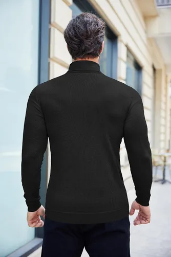 Vista 3 de COOFANDY Suéter de cuello alto ajustado para hombre, casual, básico, de manga larga, suéter de punto