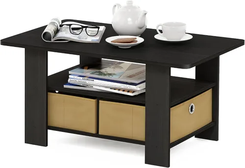 Vista 8 de Furinno Andrey - Mesa de café con cajón, color roble francés gris/negro