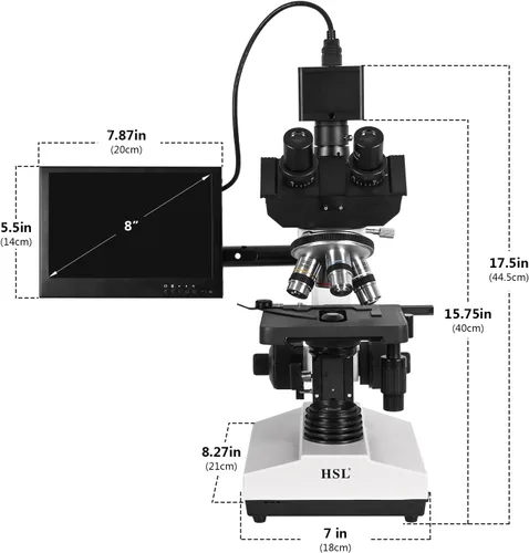 Vista 5 de HSL Microscopio trinocular compuesto LCD de 8 pulgadas,Microscopios biológicos profesionales 40x-2500x para laboratorio de adultos,Microscopio